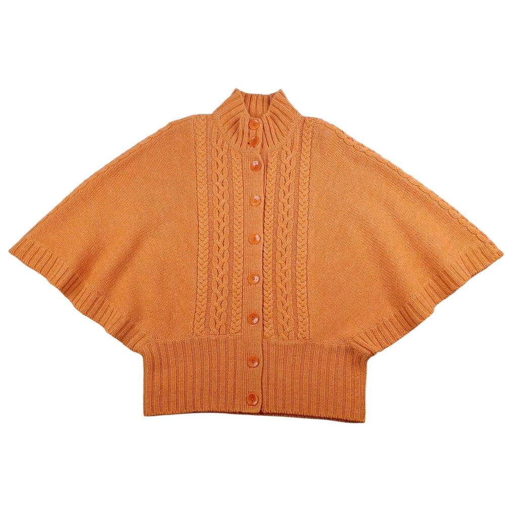 WORTH Cable Knit Cardigan Sweater Women L Orange Wool Blend Chunky Batwing